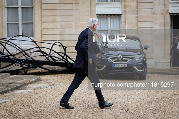 Michel Barnier, the French Prime Minister, is seen at the end of the council of the French ministers in the main courtyard of the Elysee Pal...