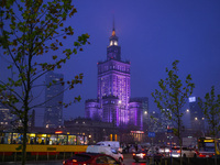 An evening view on the Palace of Culture and Science in Warsaw, Poland on N ovember 26th, 2024. (