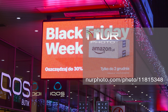 Black Friday Week on Amazon ad is seen in Warsaw, Poland on N ovember 26th, 2024. 