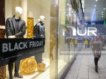 Black Friday poster is seen in a shop window in Warsaw, Poland on N ovember 26th, 2024. (