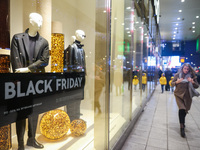 Black Friday poster is seen in a shop window in Warsaw, Poland on N ovember 26th, 2024. (