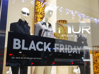 Black Friday poster is seen in a shop window in Warsaw, Poland on N ovember 26th, 2024. (