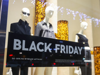 Black Friday poster is seen in a shop window in Warsaw, Poland on N ovember 26th, 2024. (