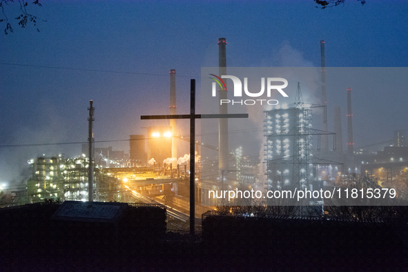 A general view of Thyssenkrupp Steel Europe in Duisburg, Germany, on November 27, 2024, amid site closure and job cuts. 