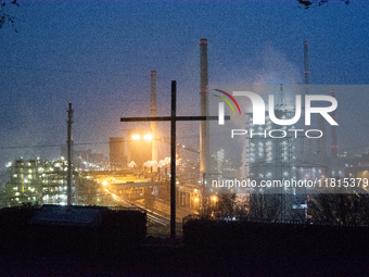 A general view of Thyssenkrupp Steel Europe in Duisburg, Germany, on November 27, 2024, amid site closure and job cuts. (