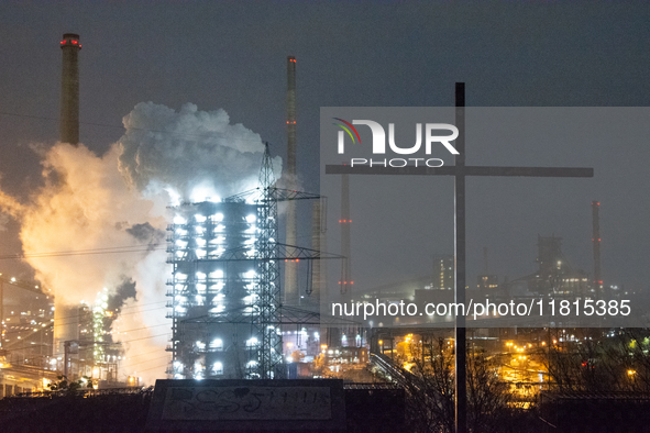 A general view of Thyssenkrupp Steel Europe in Duisburg, Germany, on November 27, 2024, amid site closure and job cuts. 