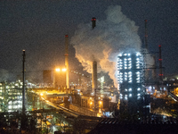 A general view of Thyssenkrupp Steel Europe in Duisburg, Germany, on November 27, 2024, amid site closure and job cuts. (