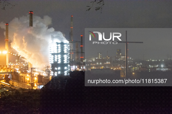 A general view of Thyssenkrupp Steel Europe in Duisburg, Germany, on November 27, 2024, amid site closure and job cuts. 