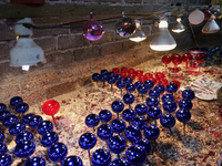 A view of balls in a workshop and copper mine where handcrafted balls made of blown glass are made for sale in the Tlahuac municipality, Mex...