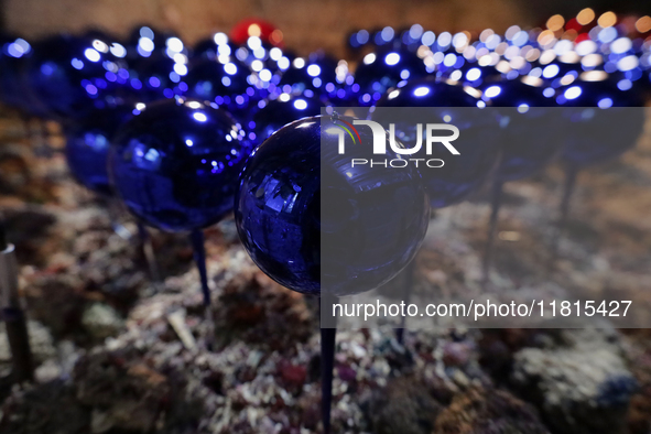 A view of balls in a workshop and copper mine where handcrafted balls made of blown glass are made for sale in the Tlahuac municipality, Mex...