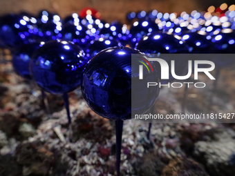 A view of balls in a workshop and copper mine where handcrafted balls made of blown glass are made for sale in the Tlahuac municipality, Mex...