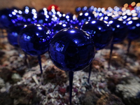 A view of balls in a workshop and copper mine where handcrafted balls made of blown glass are made for sale in the Tlahuac municipality, Mex...