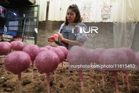 Inside a workshop and cooperative in the Tlahuac municipality, Mexico City, on November 27, 2024, artisans make spheres from blown glass for...