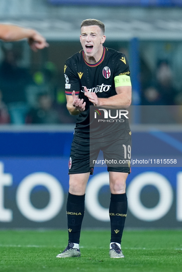 Lewis Ferguson of Bologna FC reacts during the UEFA Champions League 2024/25 League Phase MD5 match between Bologna FC and LOSC Lille at Sta...