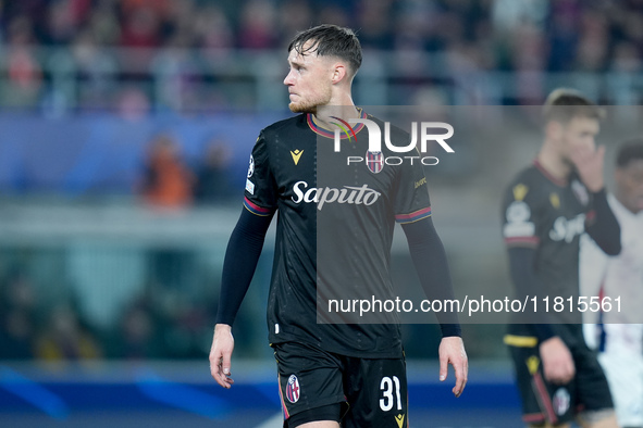 Sam Beukema of Bologna FC looks on during the UEFA Champions League 2024/25 League Phase MD5 match between Bologna FC and LOSC Lille at Stad...