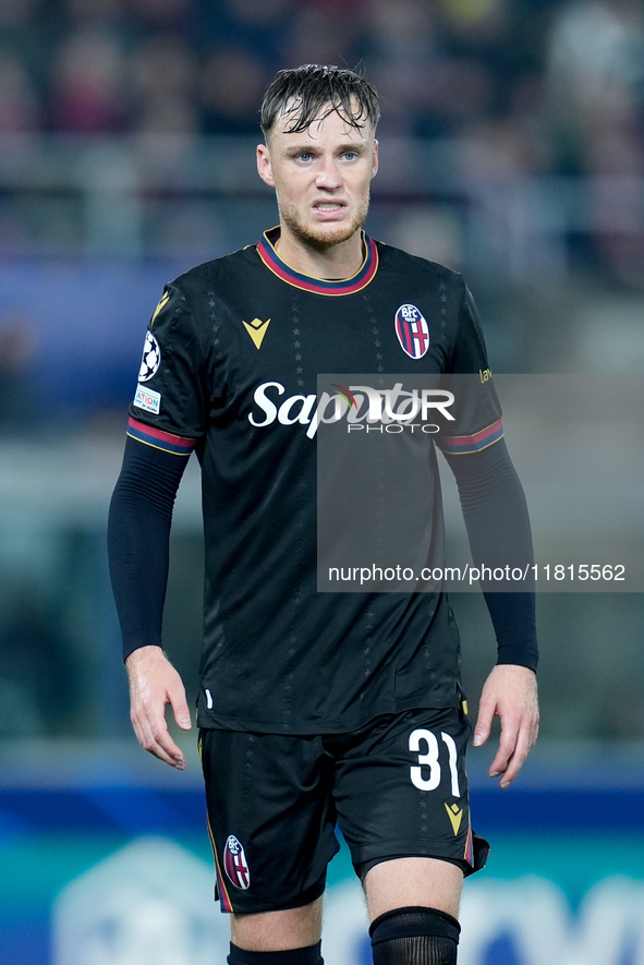 Sam Beukema of Bologna FC looks on during the UEFA Champions League 2024/25 League Phase MD5 match between Bologna FC and LOSC Lille at Stad...