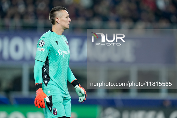 Lukasz Skorupski of Bologna FC looks on during the UEFA Champions League 2024/25 League Phase MD5 match between Bologna FC and LOSC Lille at...