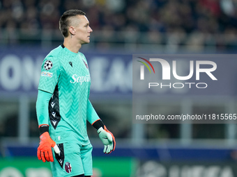 Lukasz Skorupski of Bologna FC looks on during the UEFA Champions League 2024/25 League Phase MD5 match between Bologna FC and LOSC Lille at...