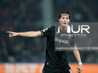 Giovanni Fabbian of Bologna FC gestures during the UEFA Champions League 2024/25 League Phase MD5 match between Bologna FC and LOSC Lille at...