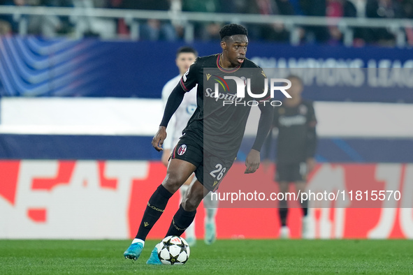 Jhon Lucumi of Bologna FC during the UEFA Champions League 2024/25 League Phase MD5 match between Bologna FC and LOSC Lille at Stadio Renato...