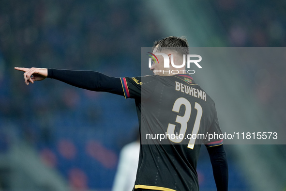 Sam Beukema of Bologna FC gestures during the UEFA Champions League 2024/25 League Phase MD5 match between Bologna FC and LOSC Lille at Stad...