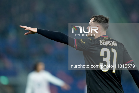 Sam Beukema of Bologna FC gestures during the UEFA Champions League 2024/25 League Phase MD5 match between Bologna FC and LOSC Lille at Stad...