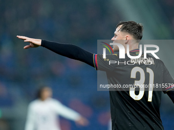 Sam Beukema of Bologna FC gestures during the UEFA Champions League 2024/25 League Phase MD5 match between Bologna FC and LOSC Lille at Stad...