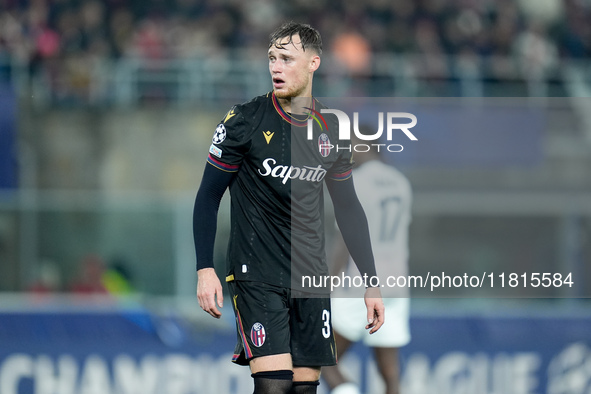 Sam Beukema of Bologna FC looks on during the UEFA Champions League 2024/25 League Phase MD5 match between Bologna FC and LOSC Lille at Stad...