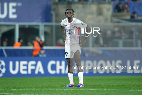 Ngal'ayel Mukau of LOSC Lille looks dejected during the UEFA Champions League 2024/25 League Phase MD5 match between Bologna FC and LOSC Lil...