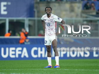 Ngal'ayel Mukau of LOSC Lille looks dejected during the UEFA Champions League 2024/25 League Phase MD5 match between Bologna FC and LOSC Lil...