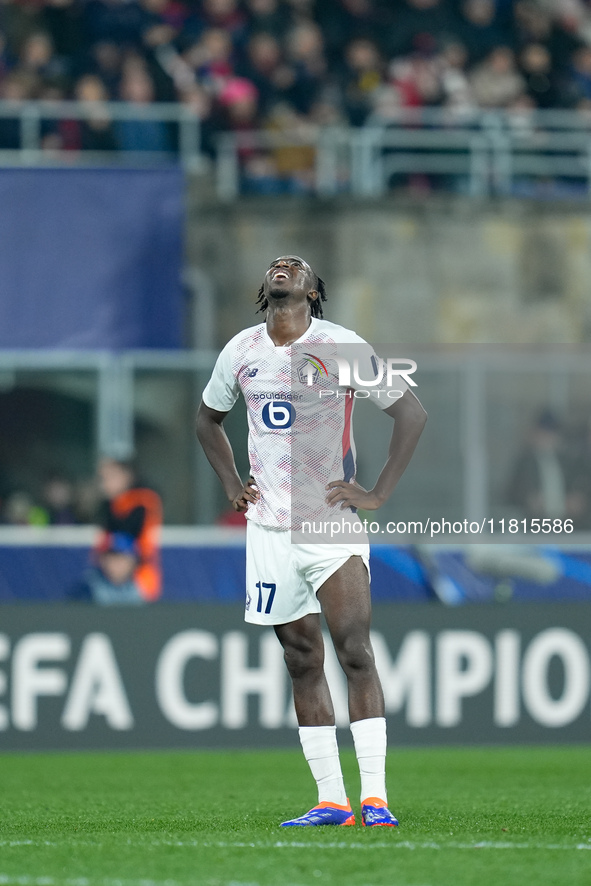 Ngal'ayel Mukau of LOSC Lille looks dejected during the UEFA Champions League 2024/25 League Phase MD5 match between Bologna FC and LOSC Lil...