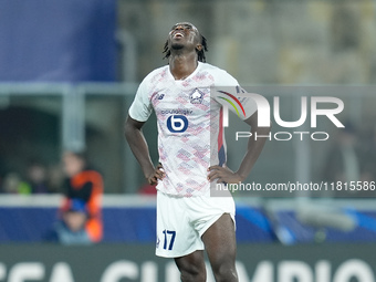 Ngal'ayel Mukau of LOSC Lille looks dejected during the UEFA Champions League 2024/25 League Phase MD5 match between Bologna FC and LOSC Lil...