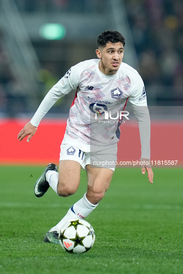 Osame Sahraoui of LOSC Lille during the UEFA Champions League 2024/25 League Phase MD5 match between Bologna FC and LOSC Lille at Stadio Ren...