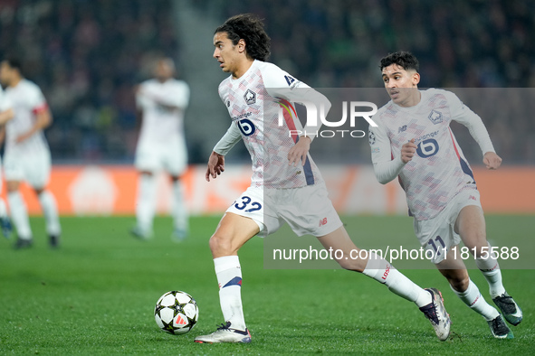 Ayyoub Bouaddi of LOSC Lille during the UEFA Champions League 2024/25 League Phase MD5 match between Bologna FC and LOSC Lille at Stadio Ren...