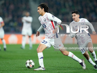 Ayyoub Bouaddi of LOSC Lille during the UEFA Champions League 2024/25 League Phase MD5 match between Bologna FC and LOSC Lille at Stadio Ren...