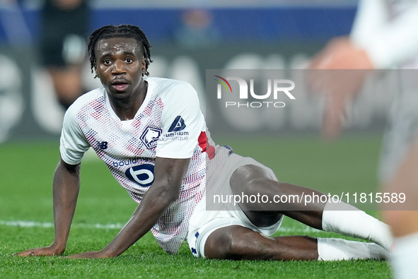 Ngal'ayel Mukau of LOSC Lille looks on during the UEFA Champions League 2024/25 League Phase MD5 match between Bologna FC and LOSC Lille at...