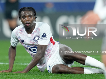 Ngal'ayel Mukau of LOSC Lille looks on during the UEFA Champions League 2024/25 League Phase MD5 match between Bologna FC and LOSC Lille at...