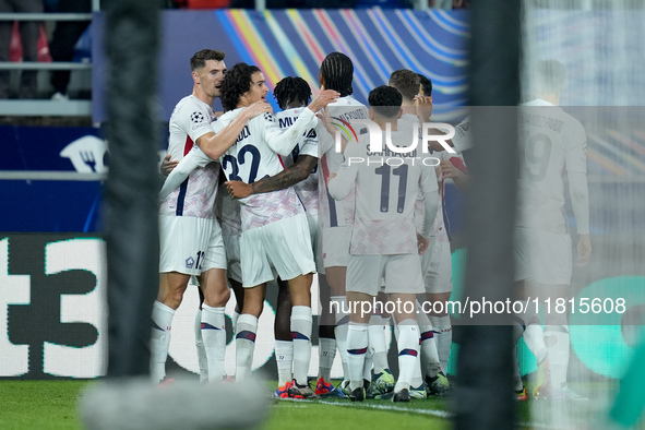 Ngal'ayel Mukau of LOSC Lille celebrates after scoring first goal during the UEFA Champions League 2024/25 League Phase MD5 match between Bo...