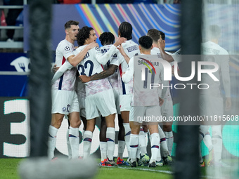 Ngal'ayel Mukau of LOSC Lille celebrates after scoring first goal during the UEFA Champions League 2024/25 League Phase MD5 match between Bo...