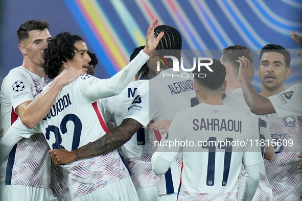 Ngal'ayel Mukau of LOSC Lille celebrates after scoring first goal during the UEFA Champions League 2024/25 League Phase MD5 match between Bo...