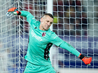 Lukasz Skorupski of Bologna FC looks angry after conceding the first goal during the UEFA Champions League 2024/25 League Phase MD5 match be...