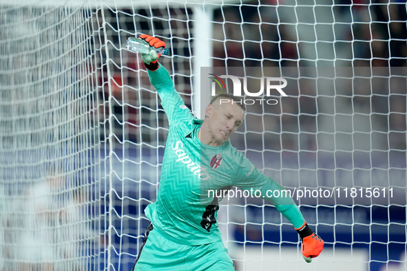 Lukasz Skorupski of Bologna FC looks angry after conceding the first goal during the UEFA Champions League 2024/25 League Phase MD5 match be...