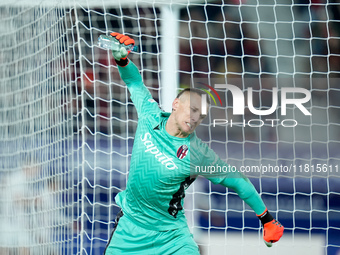 Lukasz Skorupski of Bologna FC looks angry after conceding the first goal during the UEFA Champions League 2024/25 League Phase MD5 match be...