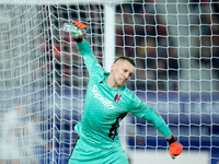 Lukasz Skorupski of Bologna FC looks angry after conceding the first goal during the UEFA Champions League 2024/25 League Phase MD5 match be...