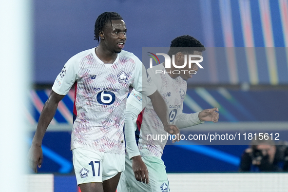 Ngal'ayel Mukau of LOSC Lille celebrates after scoring first goal during the UEFA Champions League 2024/25 League Phase MD5 match between Bo...