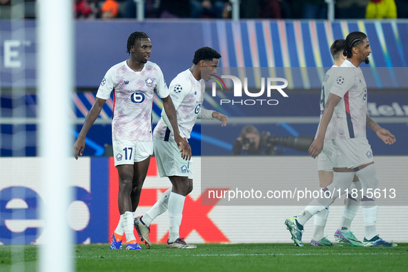 Ngal'ayel Mukau of LOSC Lille celebrates after scoring first goal during the UEFA Champions League 2024/25 League Phase MD5 match between Bo...