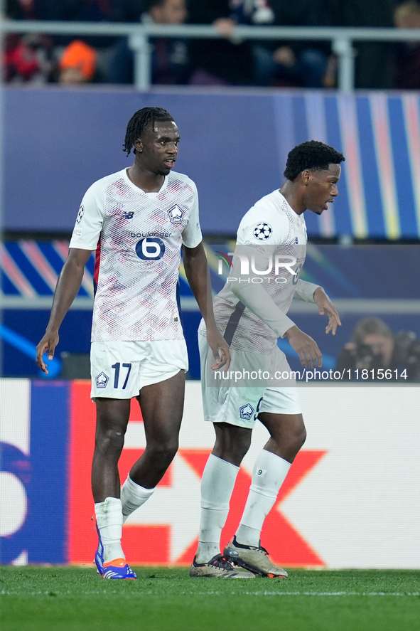 Ngal'ayel Mukau of LOSC Lille celebrates after scoring first goal during the UEFA Champions League 2024/25 League Phase MD5 match between Bo...