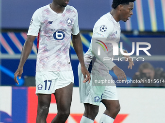 Ngal'ayel Mukau of LOSC Lille celebrates after scoring first goal during the UEFA Champions League 2024/25 League Phase MD5 match between Bo...