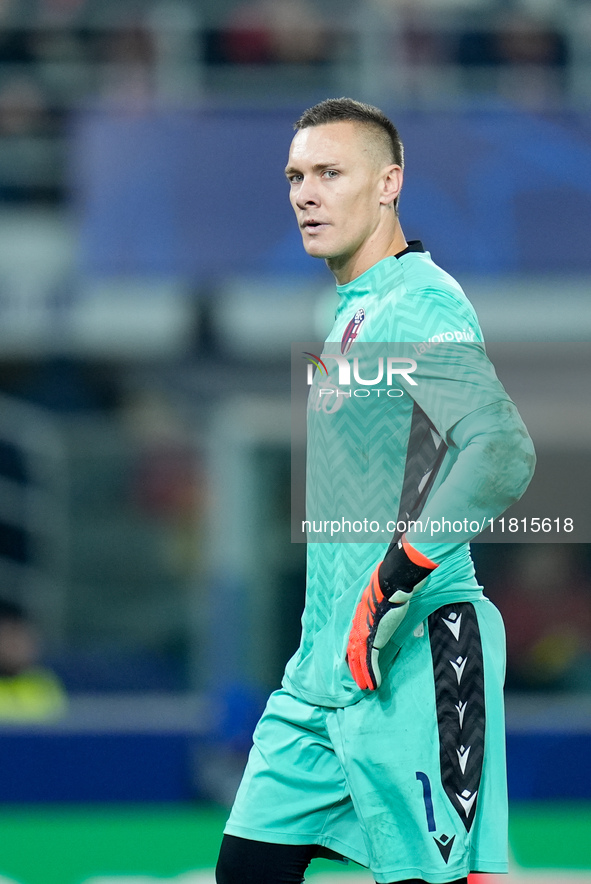 Lukasz Skorupski of Bologna FC looks on during the UEFA Champions League 2024/25 League Phase MD5 match between Bologna FC and LOSC Lille at...