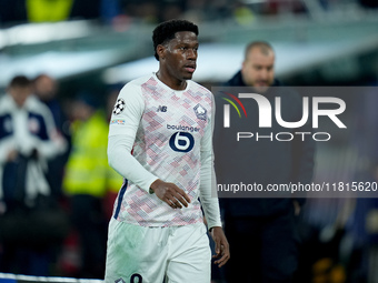 Jonathan David of LOSC Lille looks on during the UEFA Champions League 2024/25 League Phase MD5 match between Bologna FC and LOSC Lille at S...